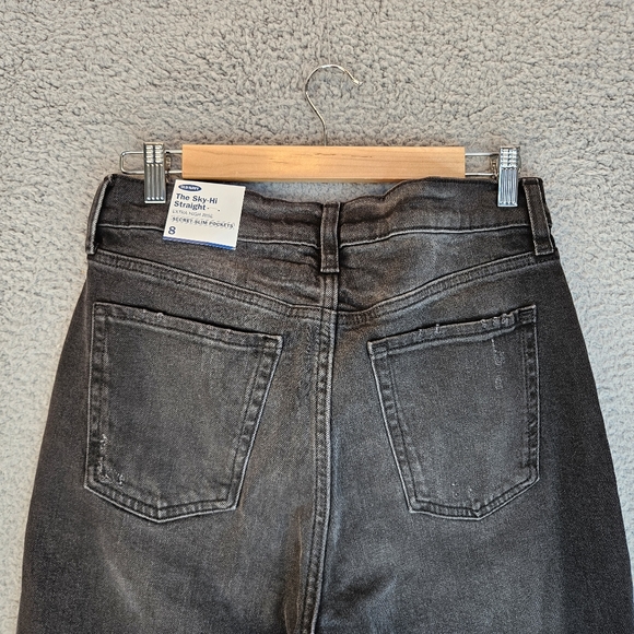 Old Navy Sky-Hi Straight Raw Hem Denim Jeans Sz 8 Distressed Secret Slim Pockets - Picture 9 of 11
